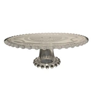 Elegant Clear Glass‎ Cake Stand Pedestal Plate Beaded Edge Dessert Display